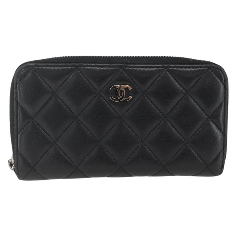 Chanel Zip Around Organizer Wallet Black Leather Good condition - Front View