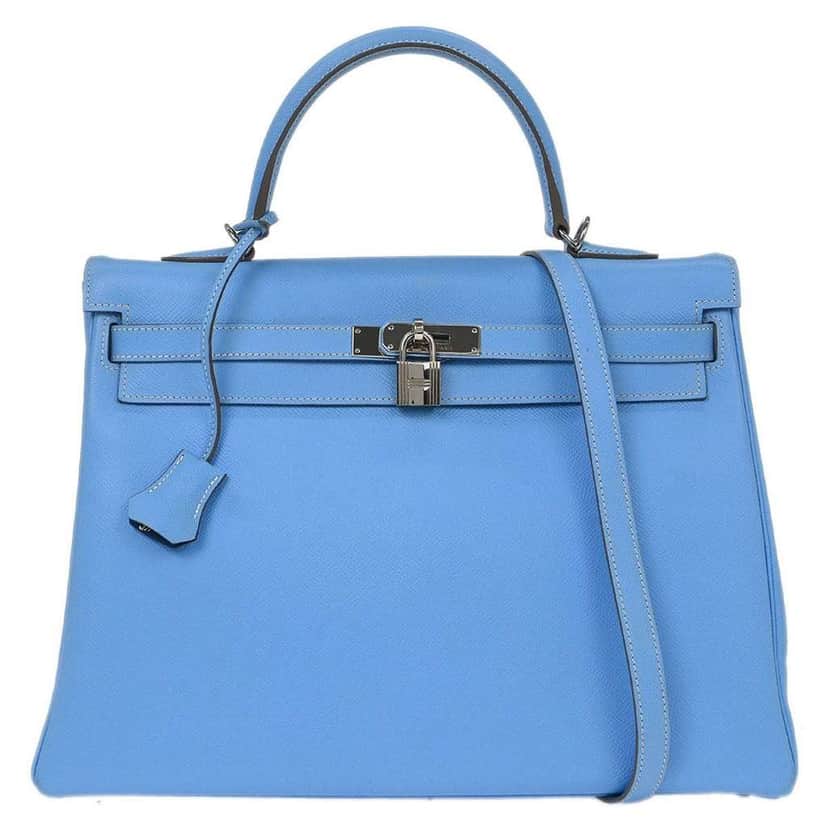 Hermès Kelly Handbag Blue Leather Good condition - Front View