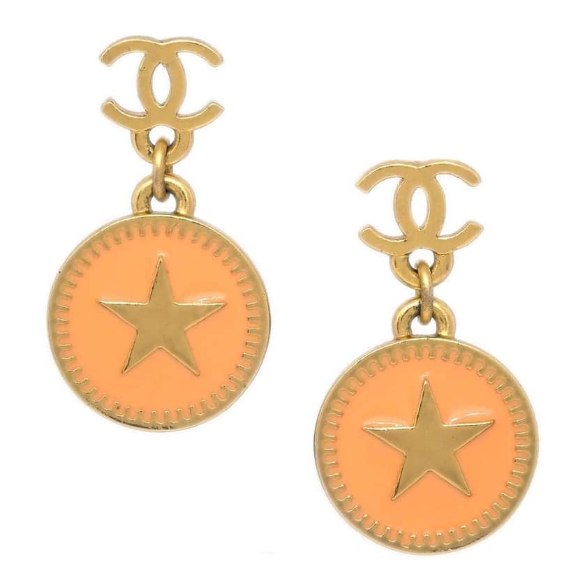 Chanel CC Star Dangle Earrings Pink Good condition - Front View