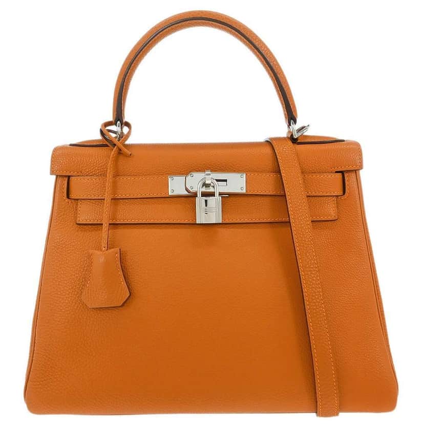 Hermès Kelly Handbag Orange Leather Good condition - Front View
