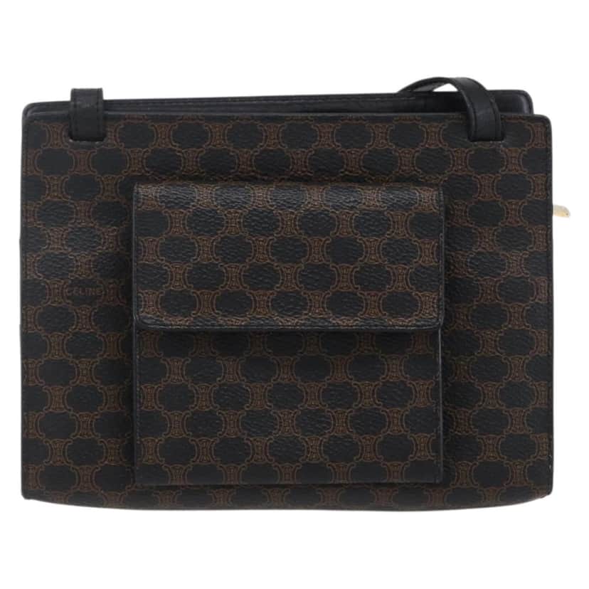 Celine Vintage Macadam Shoulder Bag Black Canvas Good condition - Front View