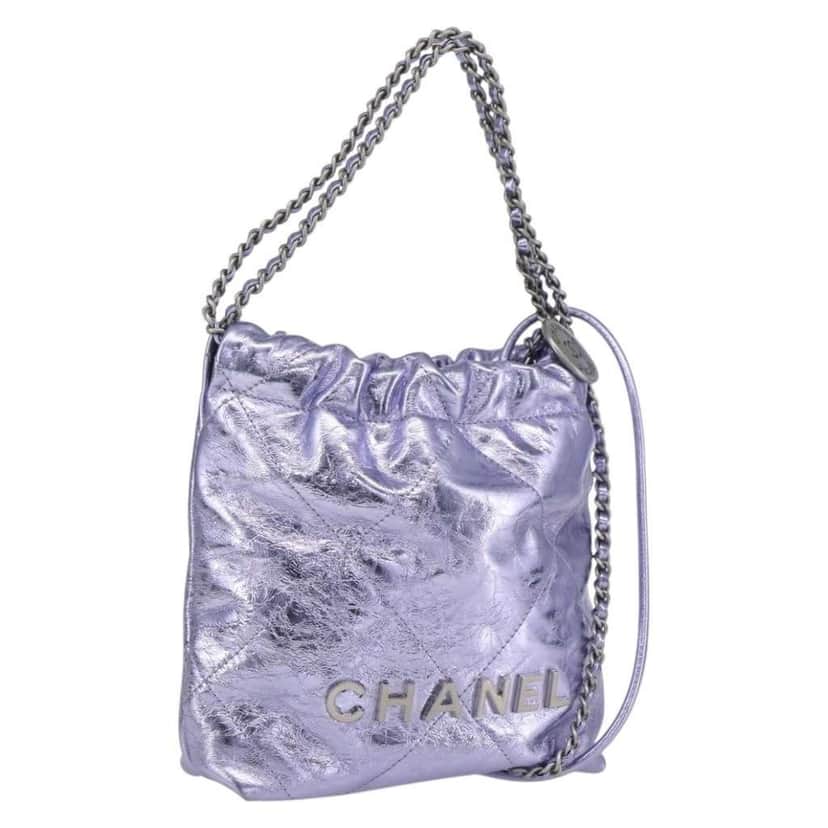 Chanel 22 Chain Hobo Purple Leather Good condition - Front View