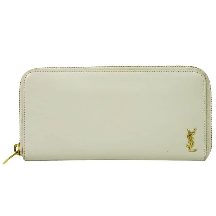 Saint Laurent Tiny Monogram Zip Around Wallet Beige Leather Good condition - Front View
