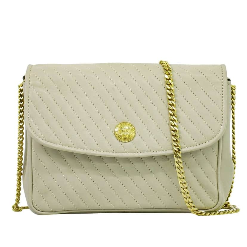 Celine Vintage Flap Shoulder Bag Beige Leather Good condition - Front View