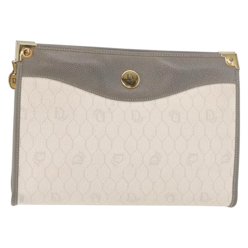 Christian Dior Vintage Honeycomb Zip Pouch White Canvas Good condition - Front View