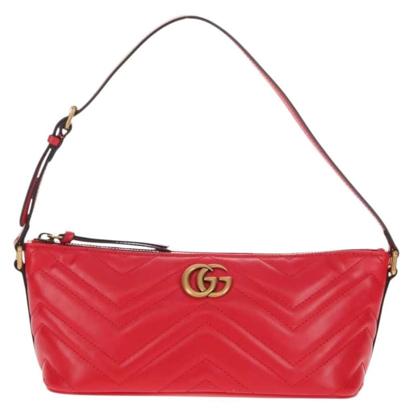 Gucci GG Marmont Pochette Shoulder Bag Red Leather Very good condition - Front View