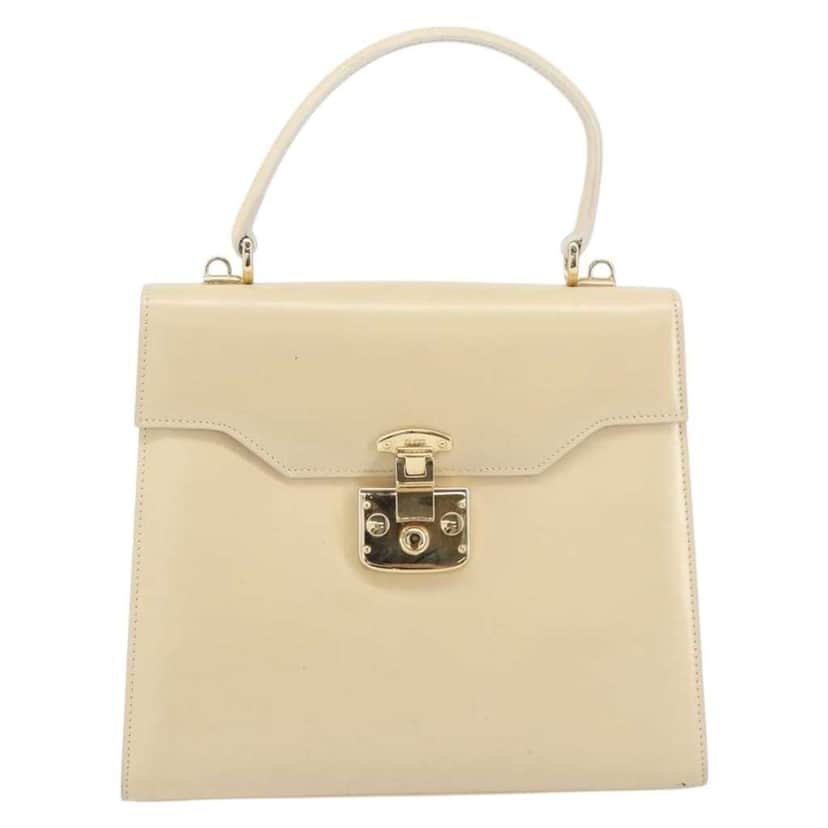 Gucci Vintage Lady Lock Top Handle Bag Beige Leather Good condition - Front View