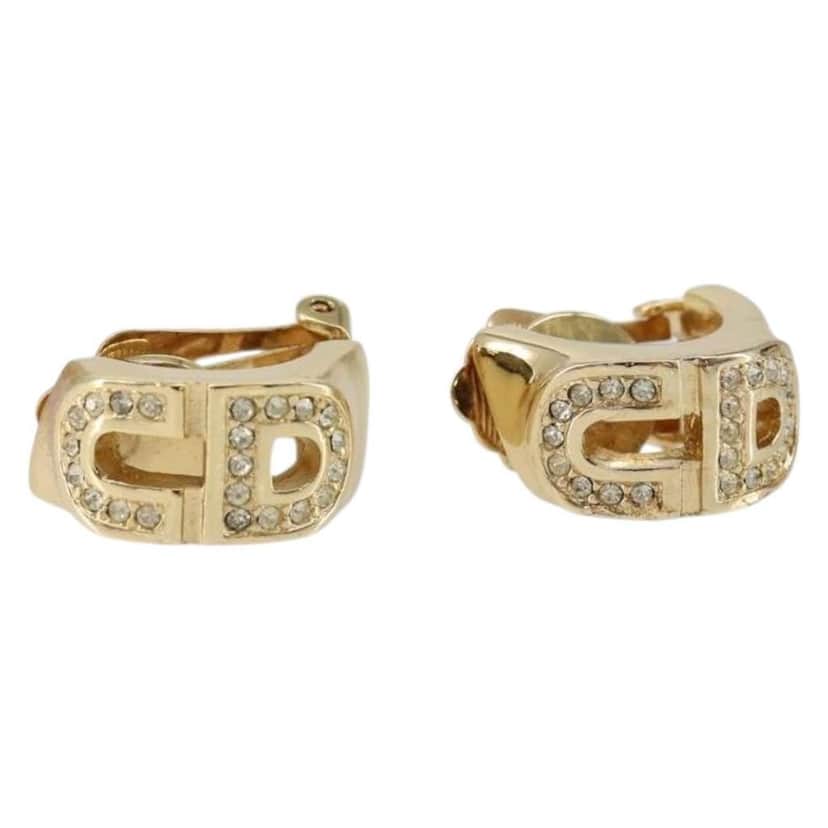 Christian Dior Vintage CD Clip-On Earrings Gold Metal Good condition - Front View