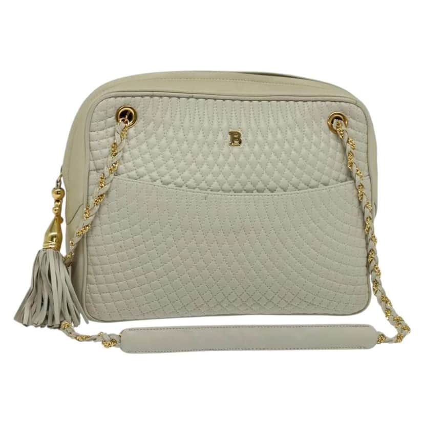 Bally Vintage Chain Shoulder Bag Beige Leather Good condition - Front View