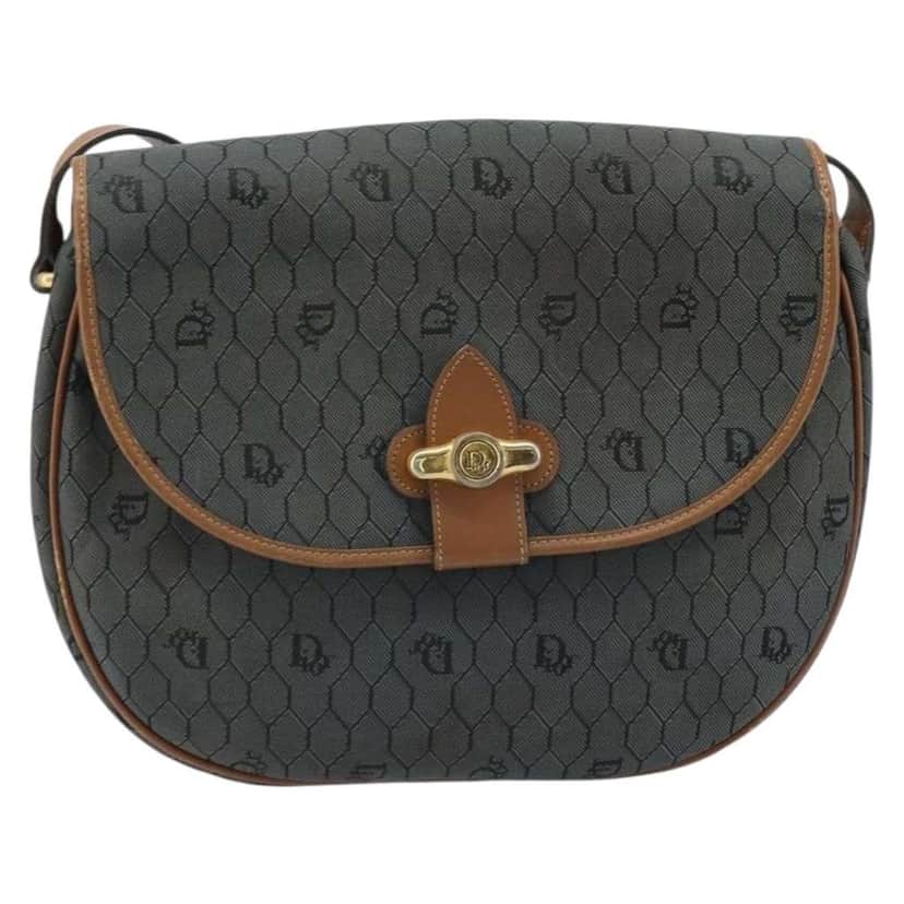 Christian Dior Vintage Honeycomb Flap Crossbody Bag Black Canvas Good condition - Front View