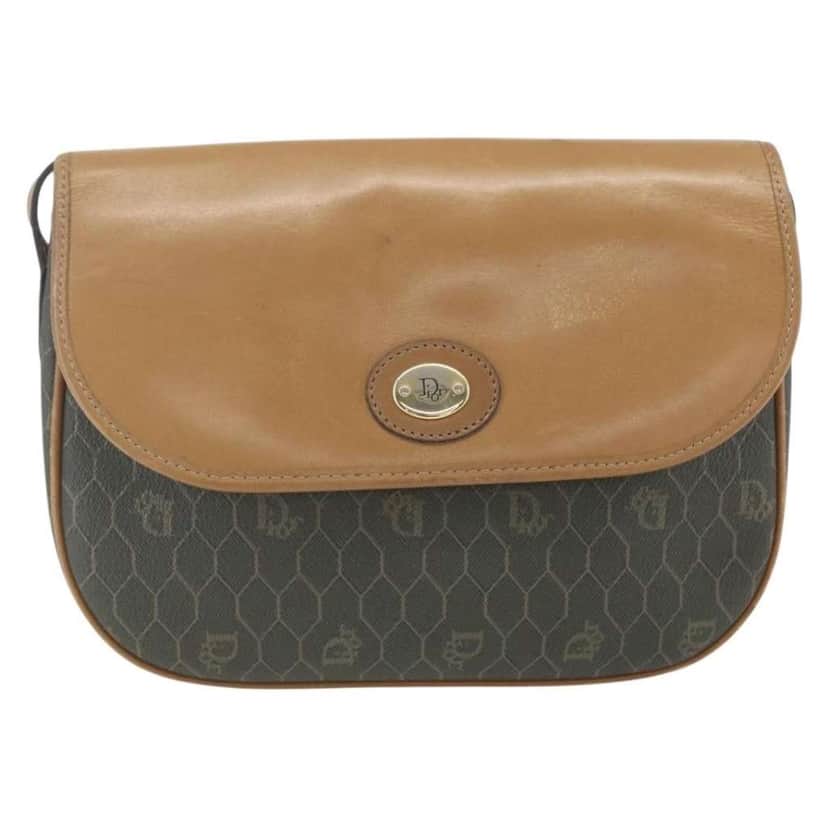 Christian Dior Vintage Honeycomb Flap Crossbody Bag Khaki Canvas Good condition - Front View