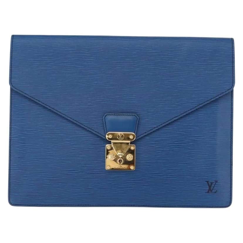 Louis Vuitton Porte-Documents Senateur Bag Blue Leather Good condition - Front View