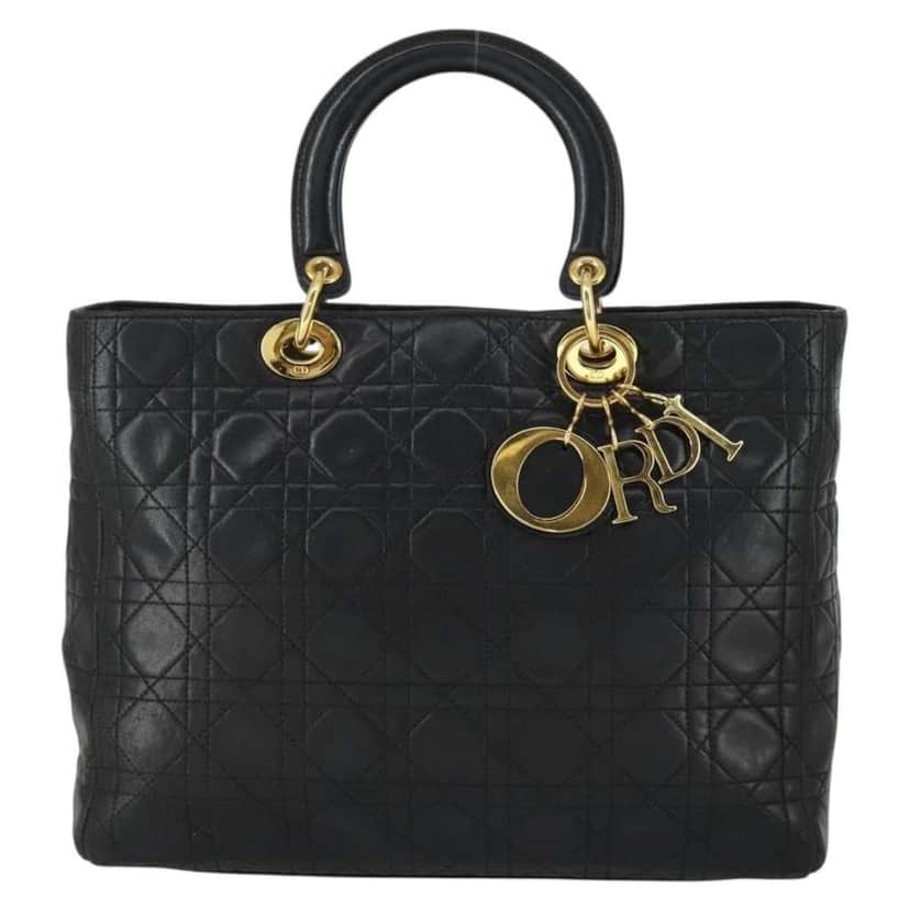 Christian Dior Vintage Lady Dior Bag Black Leather Good condition - Front View