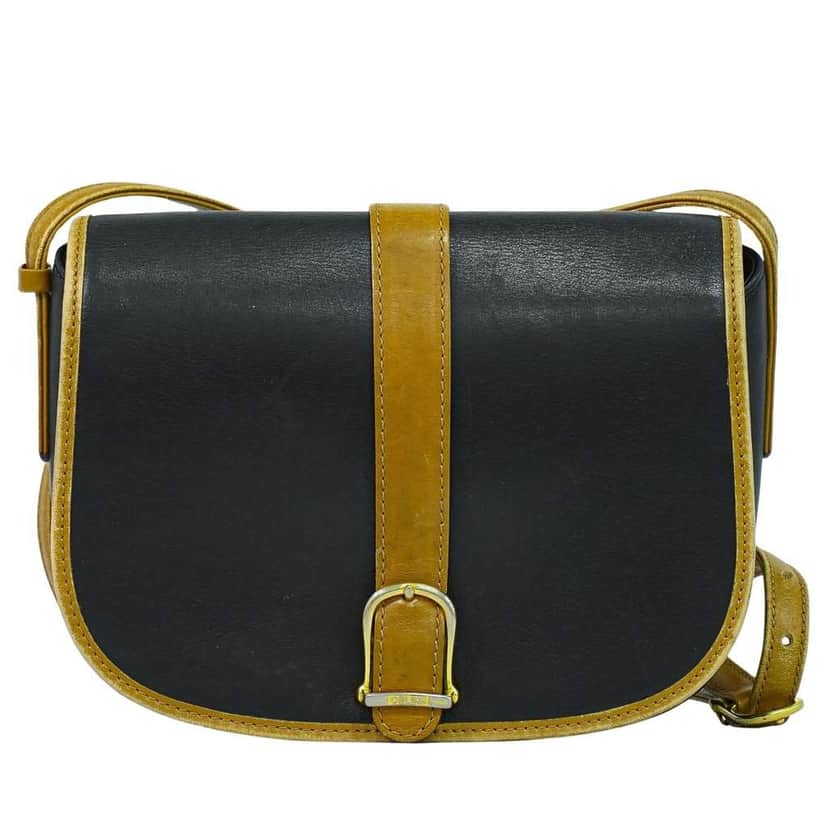 Celine Vintage Shoulder Bag Black Leather Good condition - Front View