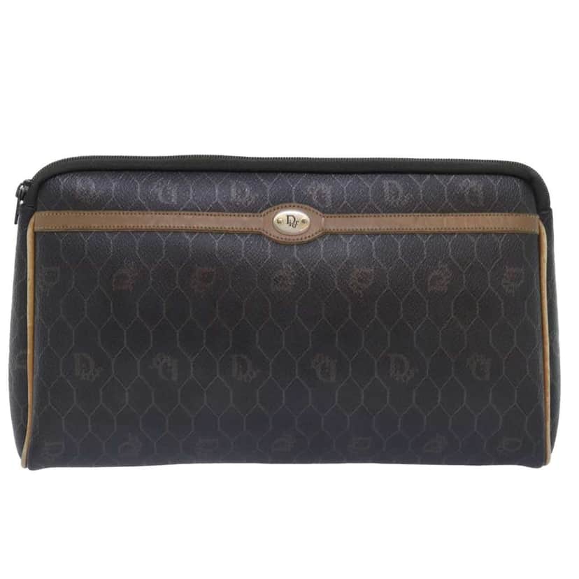 Christian Dior Vintage Honeycomb Zip Pouch Black Canvas Good condition - Front View