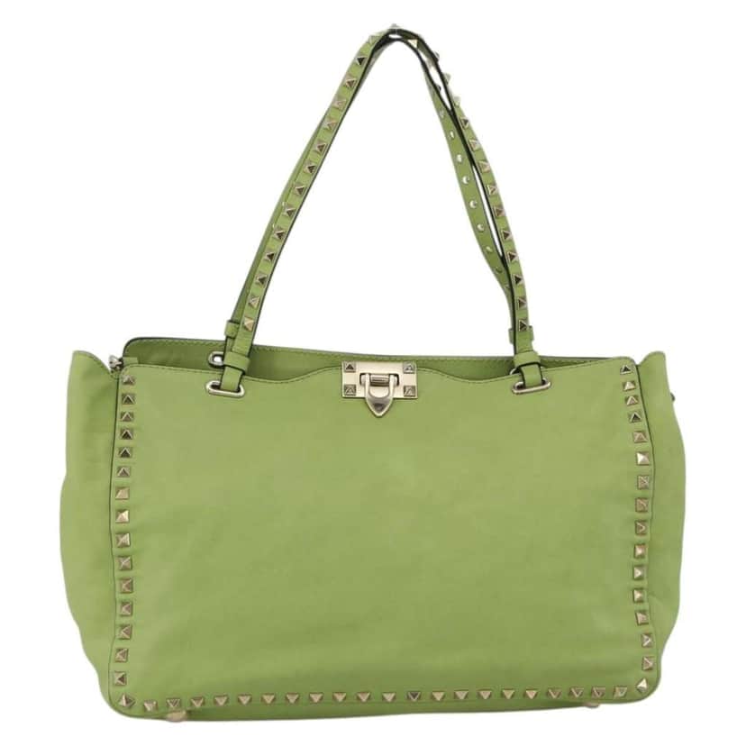 Valentino Garavani Rockstud Tote Green Leather Good condition - Front View