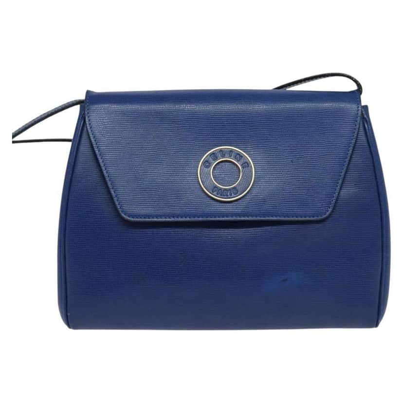 Celine Vintage Circle Logo Crossbody Bag Blue Leather Fair condition - Front View