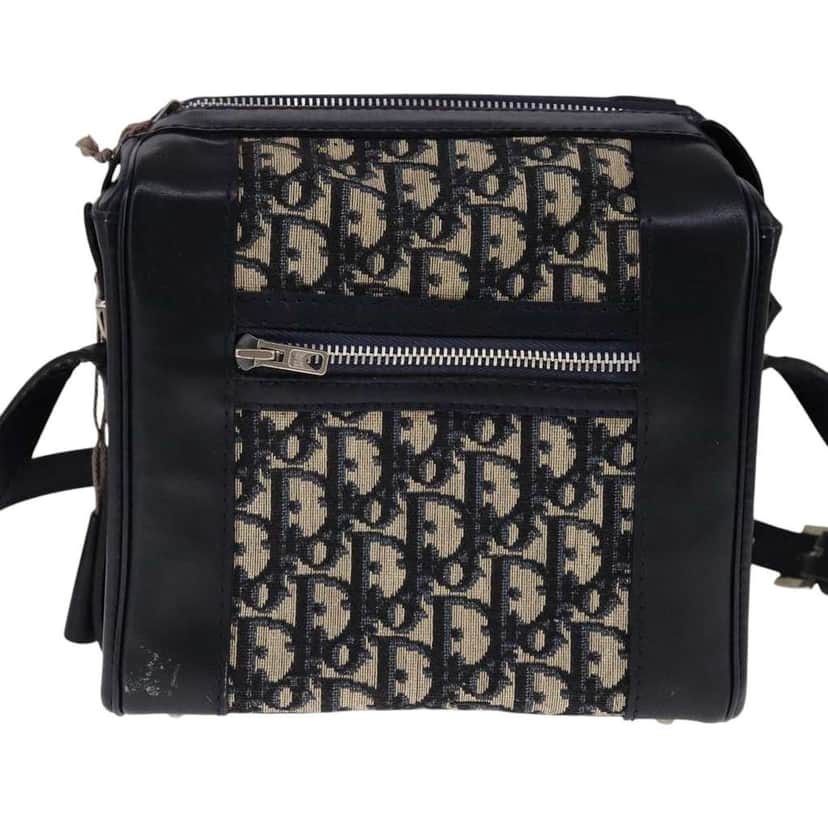 Christian Dior Vintage Zip Shoulder Bag Navy Canvas Good condition - Front View