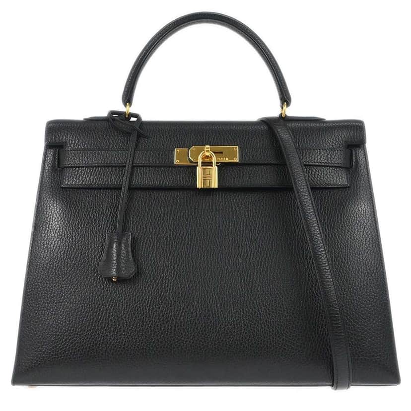 Hermès Kelly Handbag Black Leather Good condition - Front View
