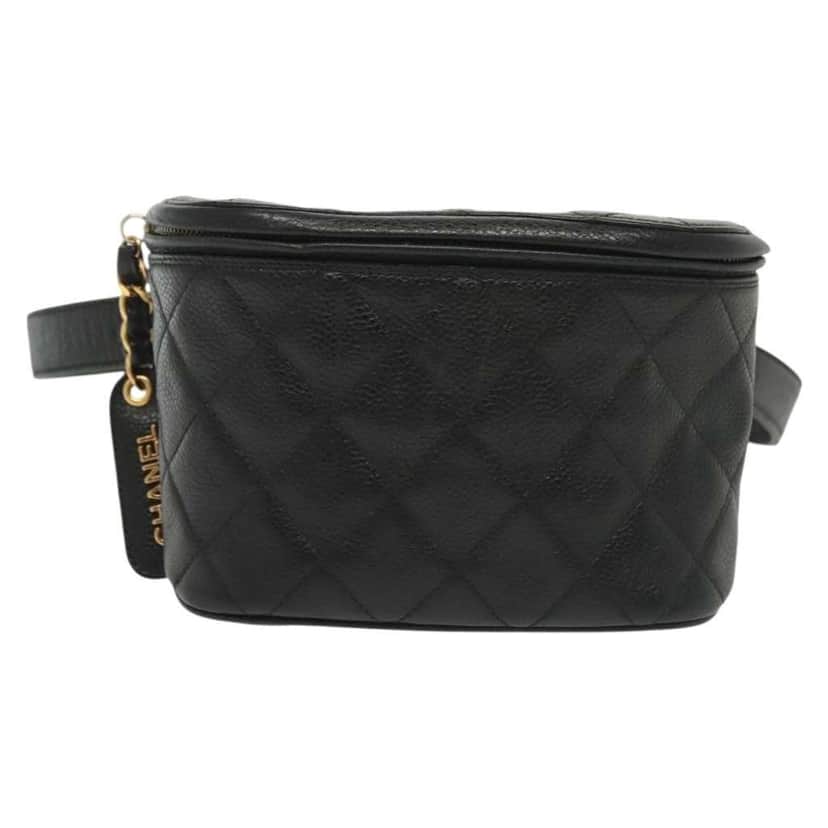 Chanel Vintage Zip Belt Bag Black Leather Good condition - Front View