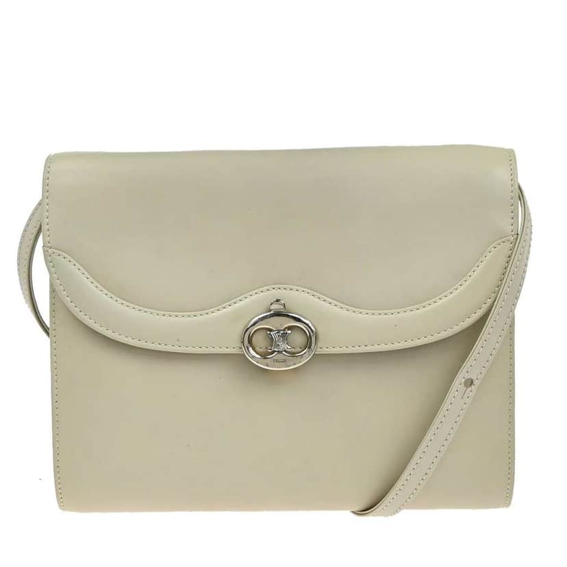 Celine Vintage Shoulder Bag White Leather Fair condition - Front View