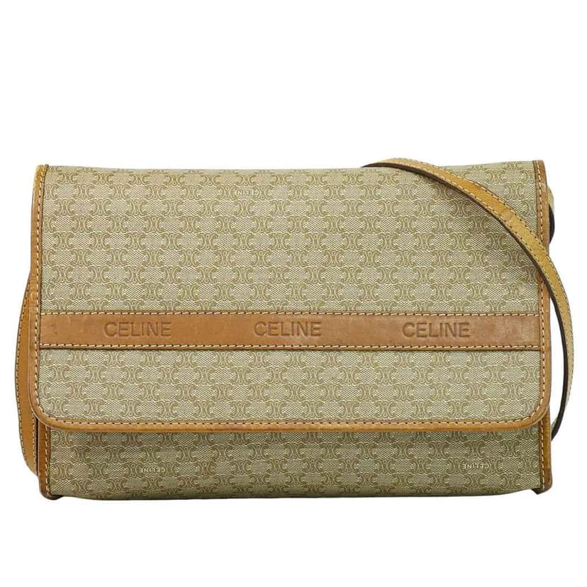 Celine Vintage Macadam Shoulder Bag Beige Canvas Good condition - Front View