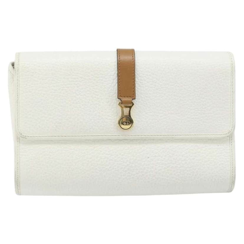 Christian Dior Vintage CD Logo Shoulder Bag White Leather Good condition - Front View