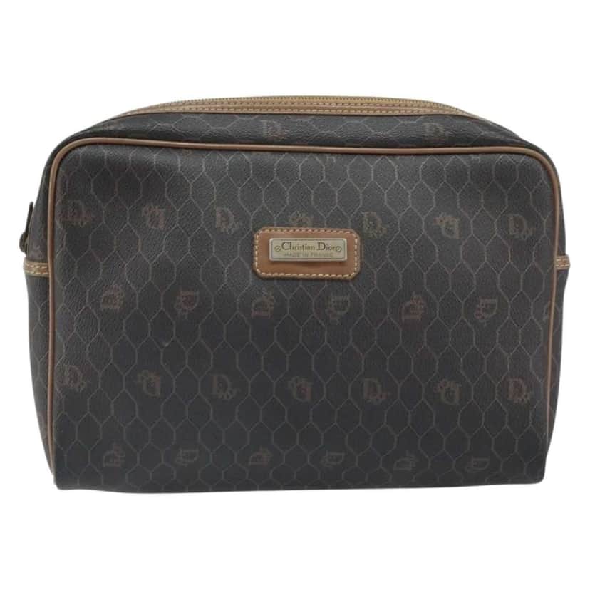 Christian Dior Vintage Honeycomb Zip Pouch Black Canvas Good condition - Front View