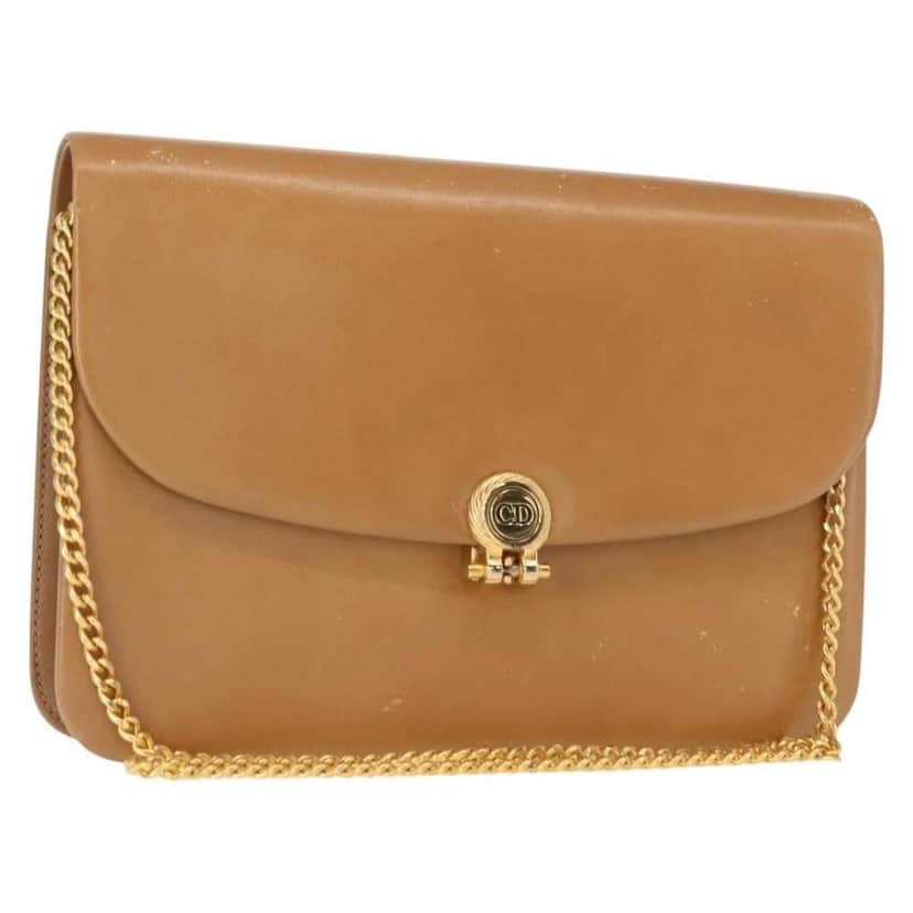 Christian Dior Vintage CD Flap Shoulder Bag Beige Leather Fair condition - Front View