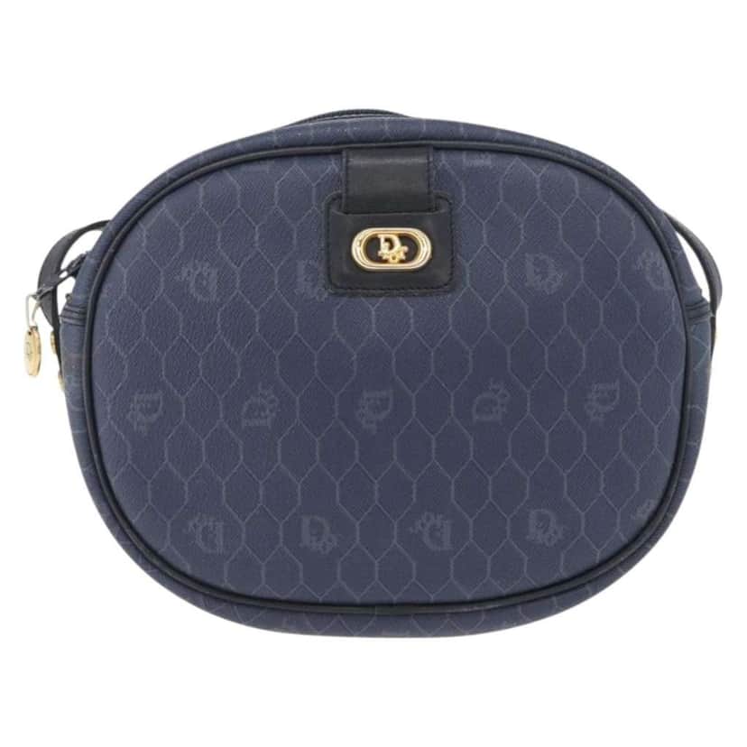 Christian Dior Vintage Honeycomb Shoulder Bag Navy Canvas Good condition - Front View