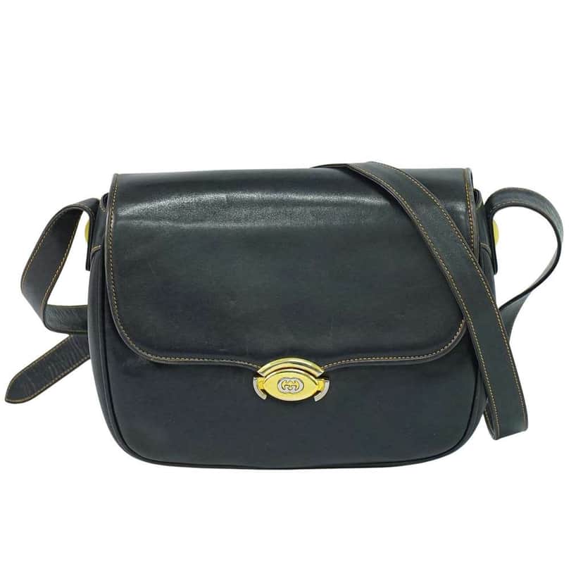 Gucci Vintage Shoulder Bag Navy Leather Fair condition - Front View