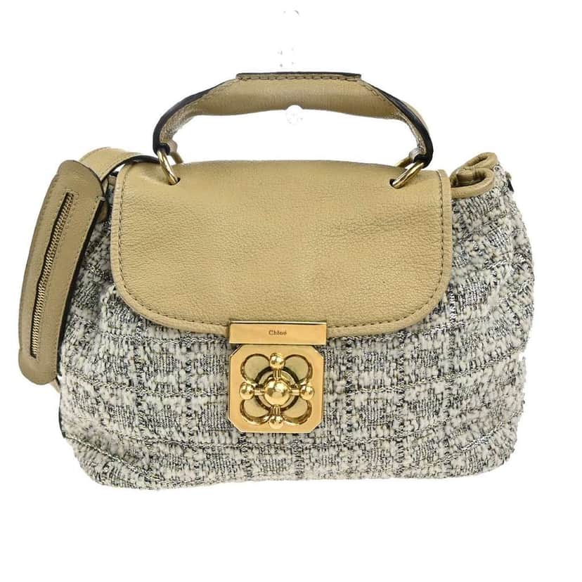 Chloe Elsie Shoulder Bag Beige Tweed Good condition - Front View
