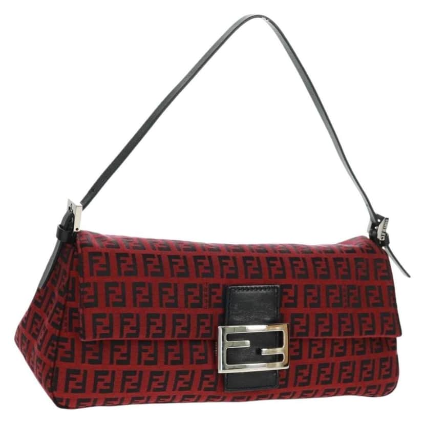 Fendi Zucchino Canvas Mamma Baguette Red Canvas Very good condition - Front View
