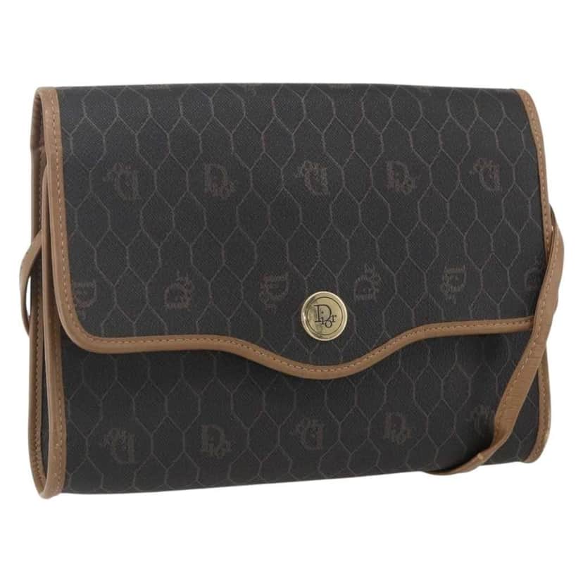 Christian Dior Vintage Honeycomb Flap Crossbody Bag Black Canvas Good condition - Front View