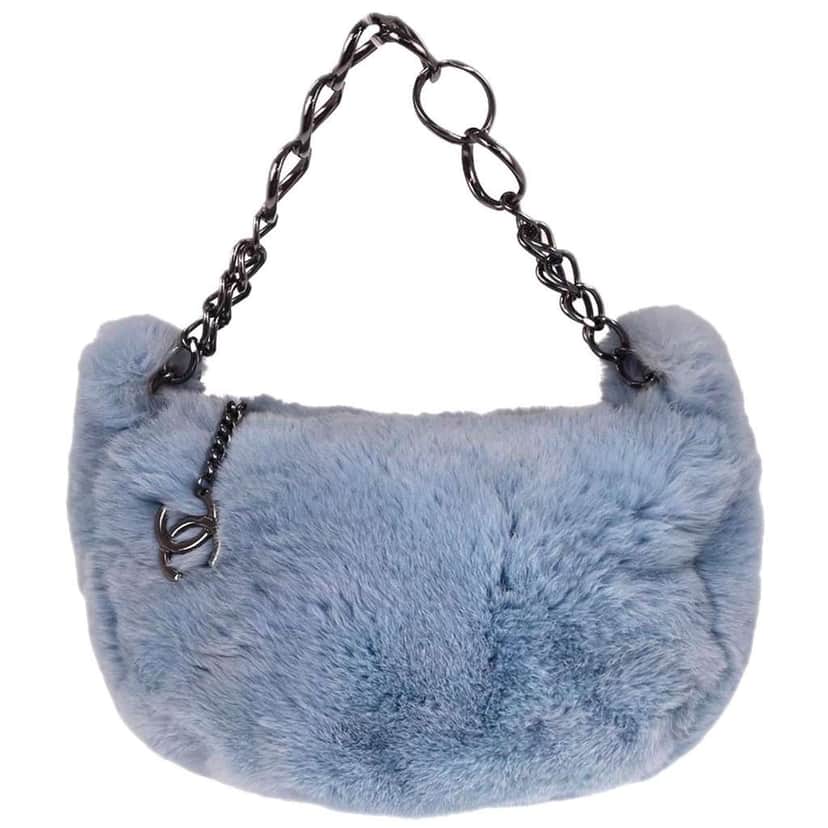 Chanel Chain Hobo Blue Fur Good condition - Front View