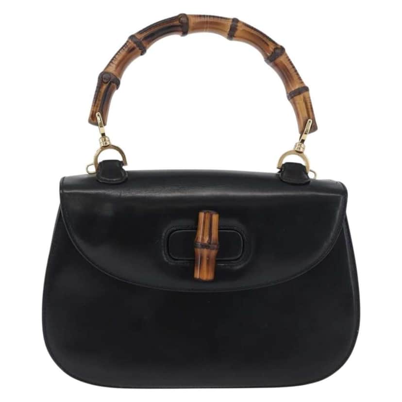 Gucci Vintage Convertible Bamboo Top Handle Bag Black Leather Good condition - Front View