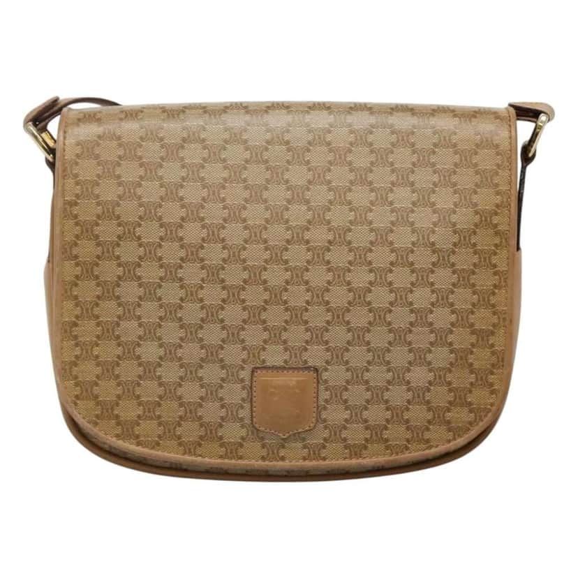 Celine Vintage Macadam Shoulder Bag Beige Canvas Good condition - Front View