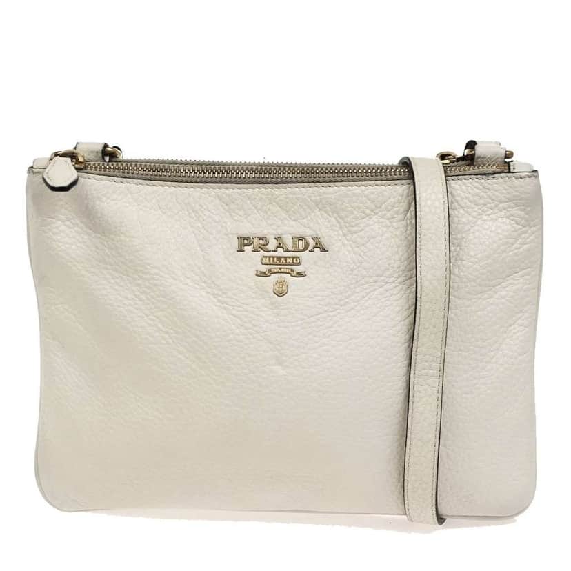 Prada Double Zip Crossbody Bag White Leather Good condition - Front View
