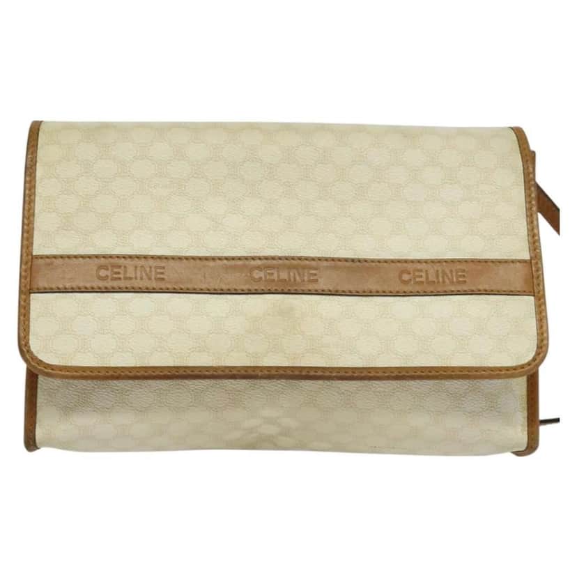 Celine Vintage Macadam Shoulder Bag White Canvas Good condition - Front View