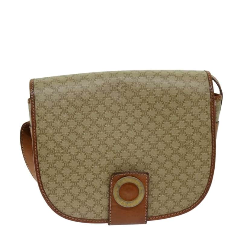 Celine Vintage Macadam Shoulder Bag Beige Canvas Good condition - Front View