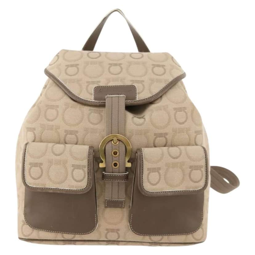 Salvatore Ferragamo Gancini Backpack Beige Canvas Good condition - Front View
