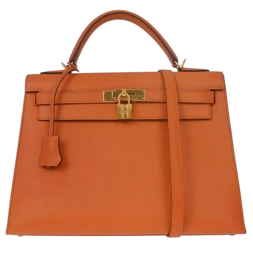 Hermès Kelly Handbag Orange Leather Very good condition - Front View