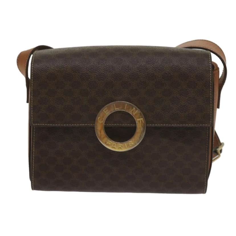 Celine Vintage Macadam Circle Logo Shoulder Bag Brown Canvas Fair condition - Front View