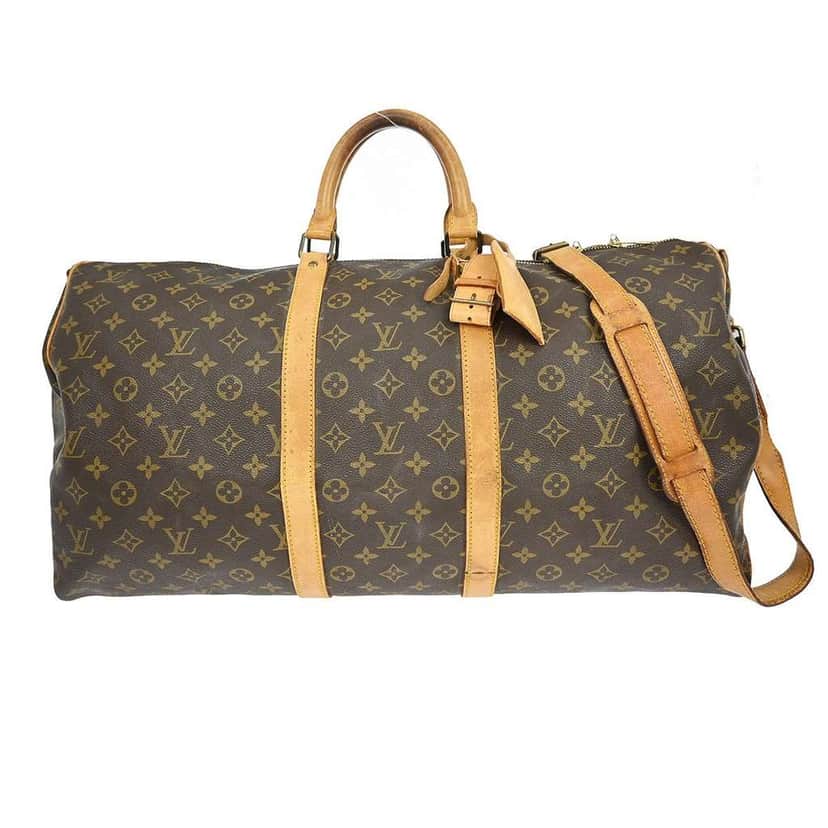 Louis Vuitton Keepall Bandouliere Bag Brown Canvas Fair condition - Front View