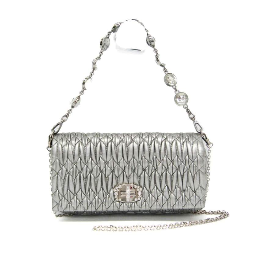 Miu Miu Crystal Clutch Silver Leather Good condition - Front View