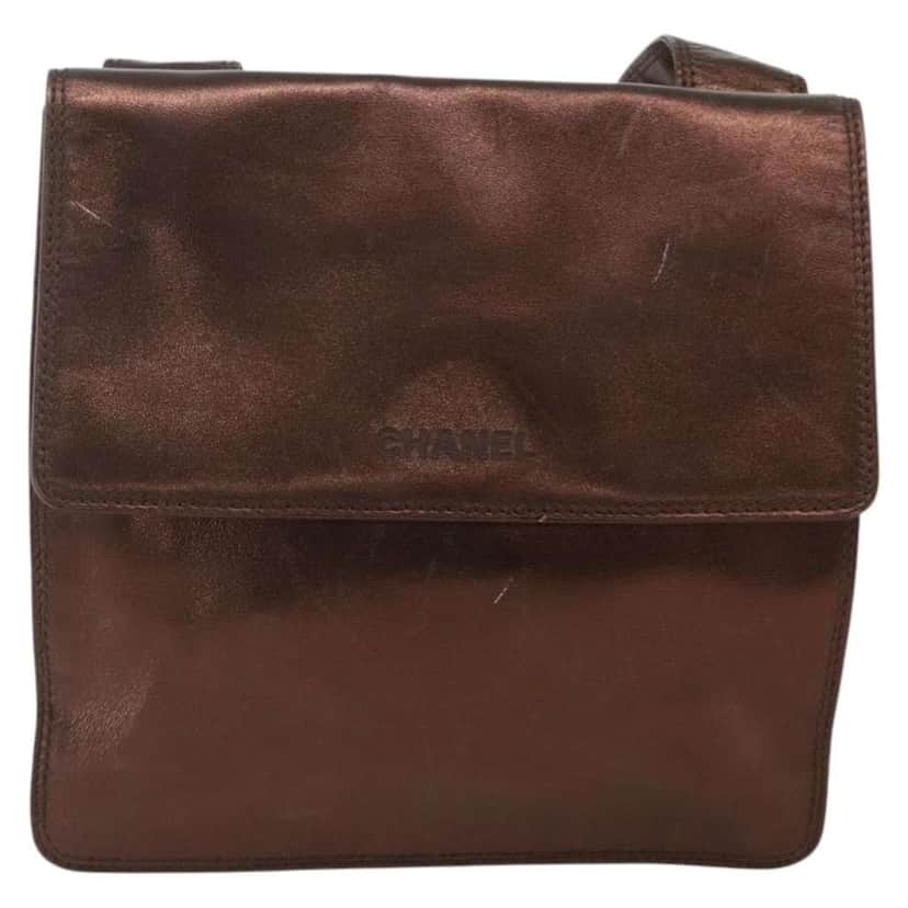 Chanel Vintage Logo Flap Messenger Bag Brown Leather Good condition - Front View