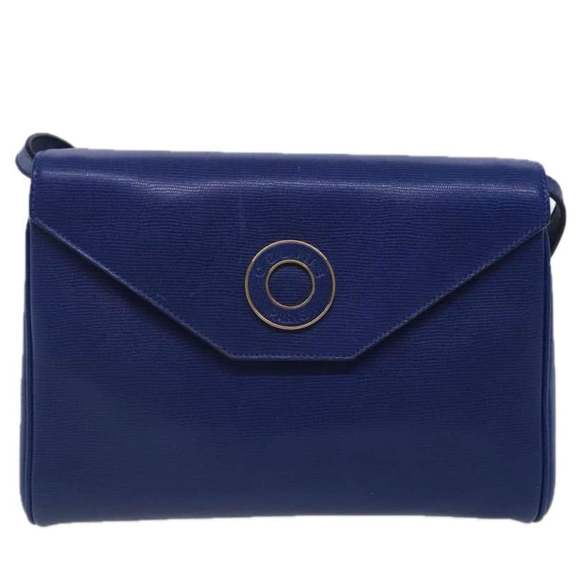 Celine Vintage Circle Logo Crossbody Bag Blue Leather Good condition - Front View