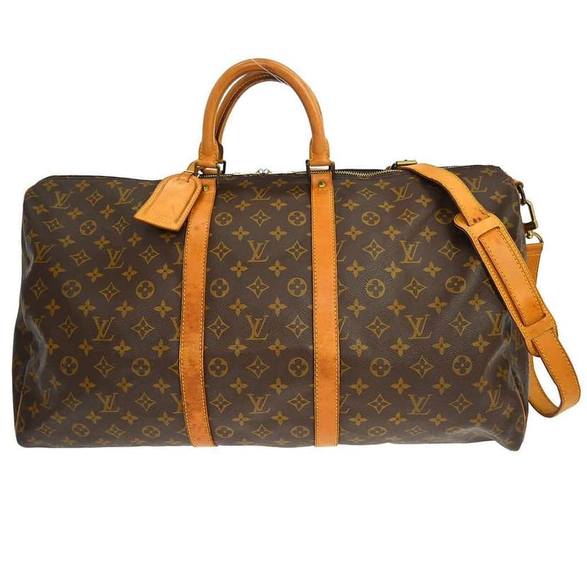 Louis Vuitton Keepall Bandouliere Bag Brown Canvas Fair condition - Front View
