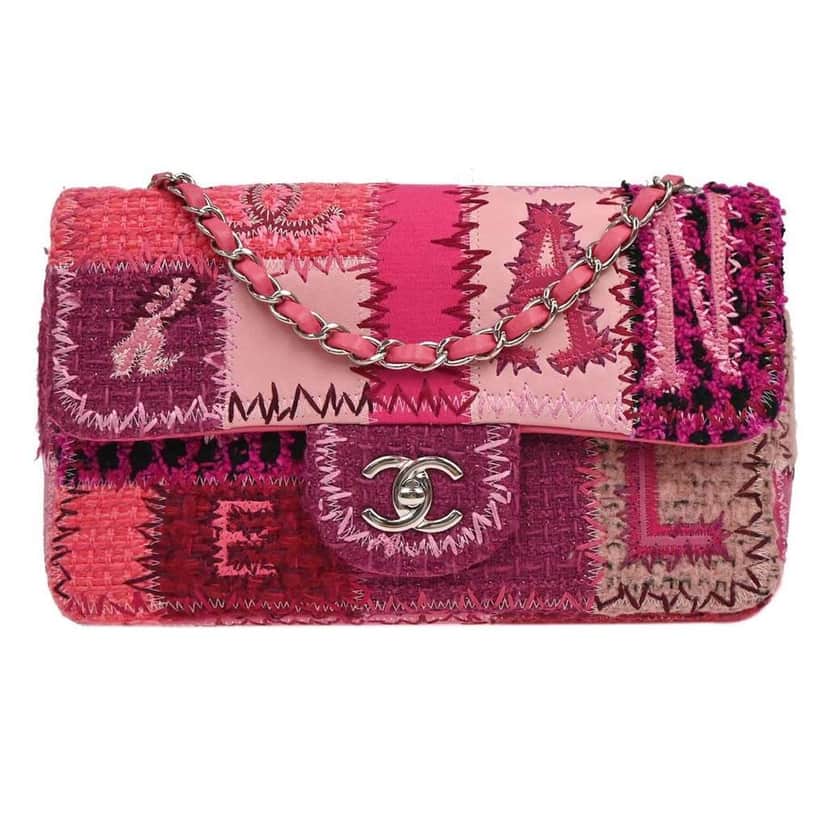 Chanel Flap Bag Multicolor Patchwork Pink Tweed Good condition - Front View