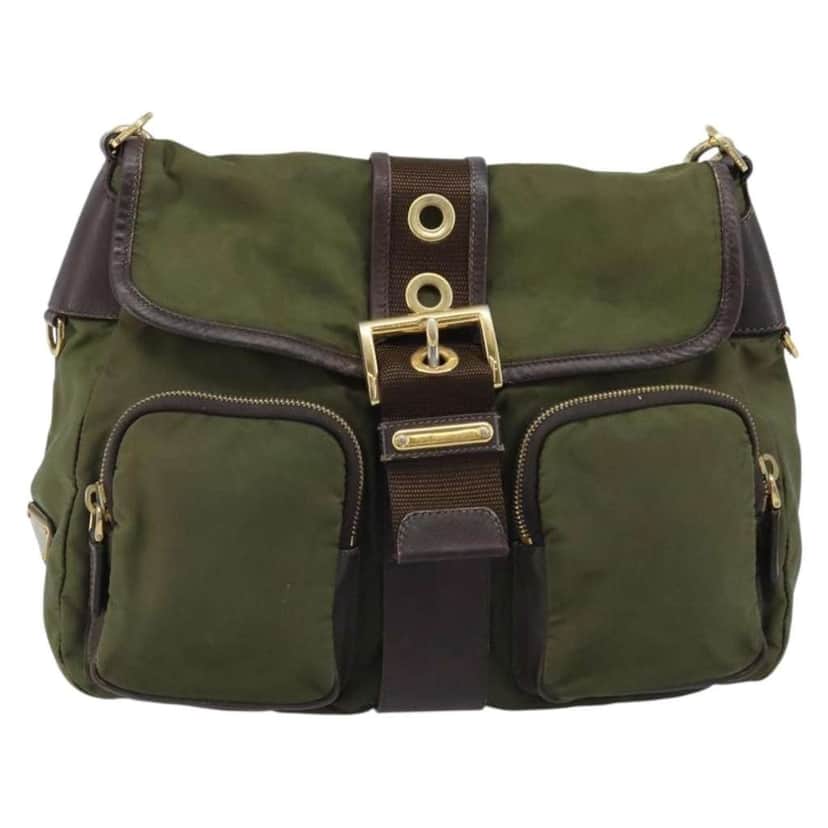 Prada Double Pocket Buckle Flap Bag Khaki Fair condition - Front View